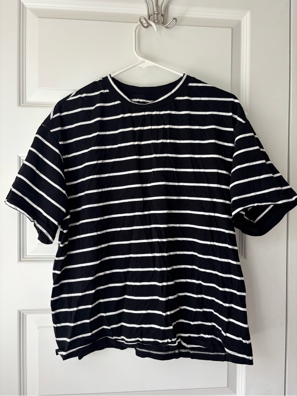 Women's Black & White Striped Crewneck Tee